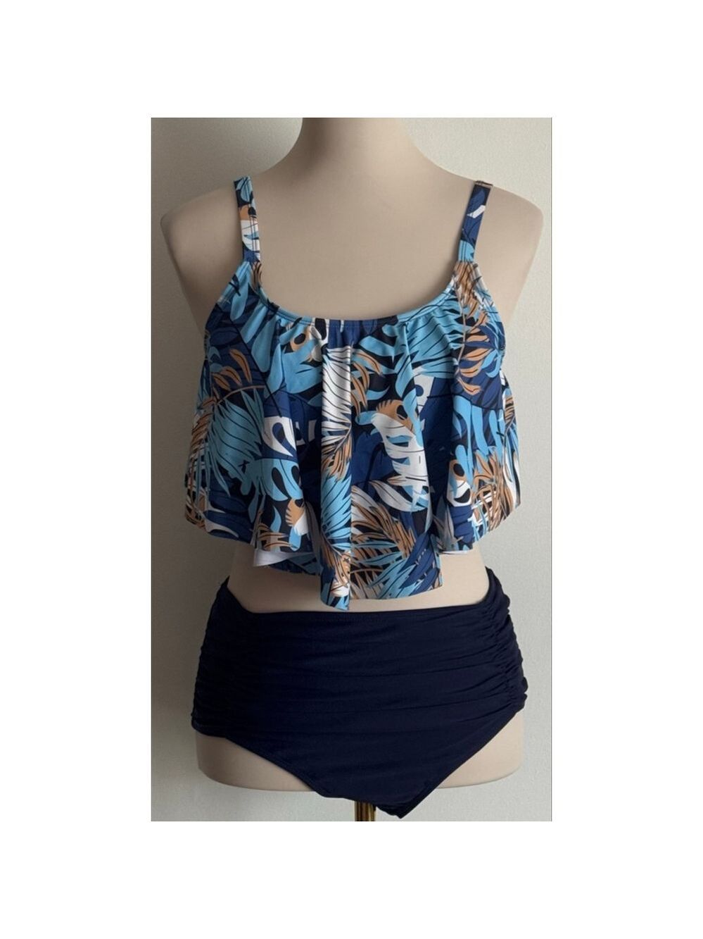 Women's Unbranded Blue Navy Tropical Print Bikini Set L